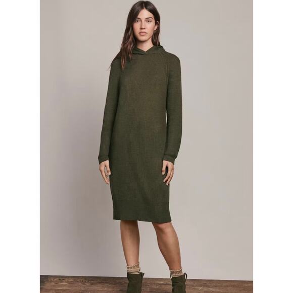 Wrap London Dark Moss Wool & Organic Hooded Dress Size 10 - Picture 2 of 6